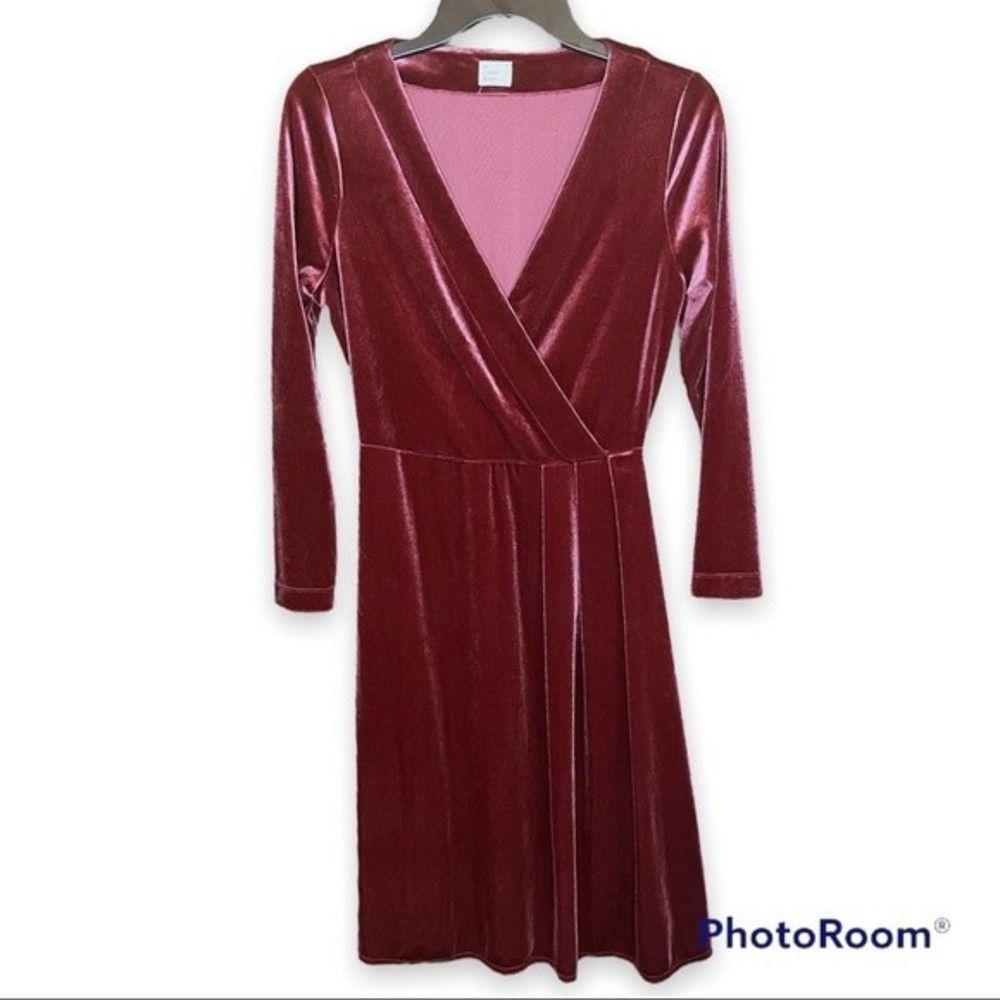 a new day Pink Velvet Long Sleeve Faux Wrap Dress Size XS